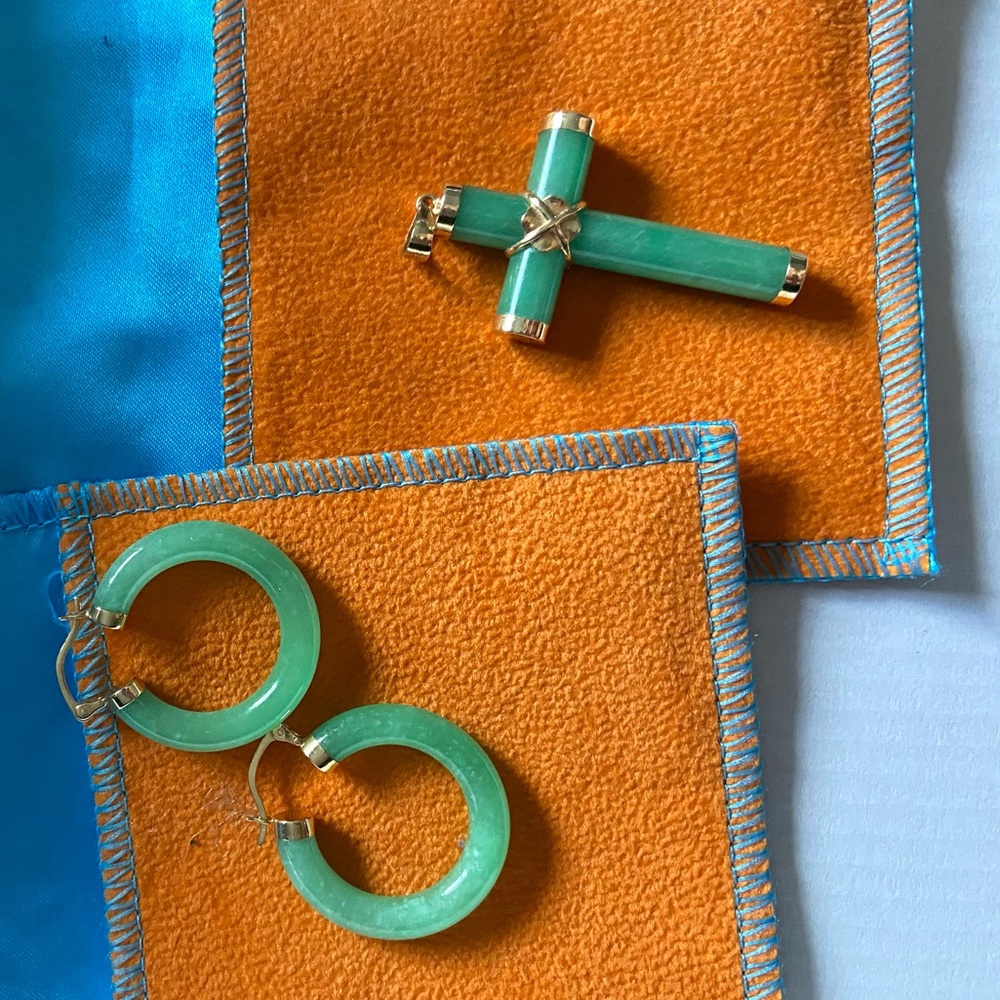 Earring and Cross pendant set 14k yellow gold